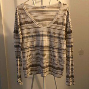JAMES PERSE STANDARD STRIPED LONG SLEEVE KNIT TOP DEEP SCOOP NECK SIZE 3 (L)
